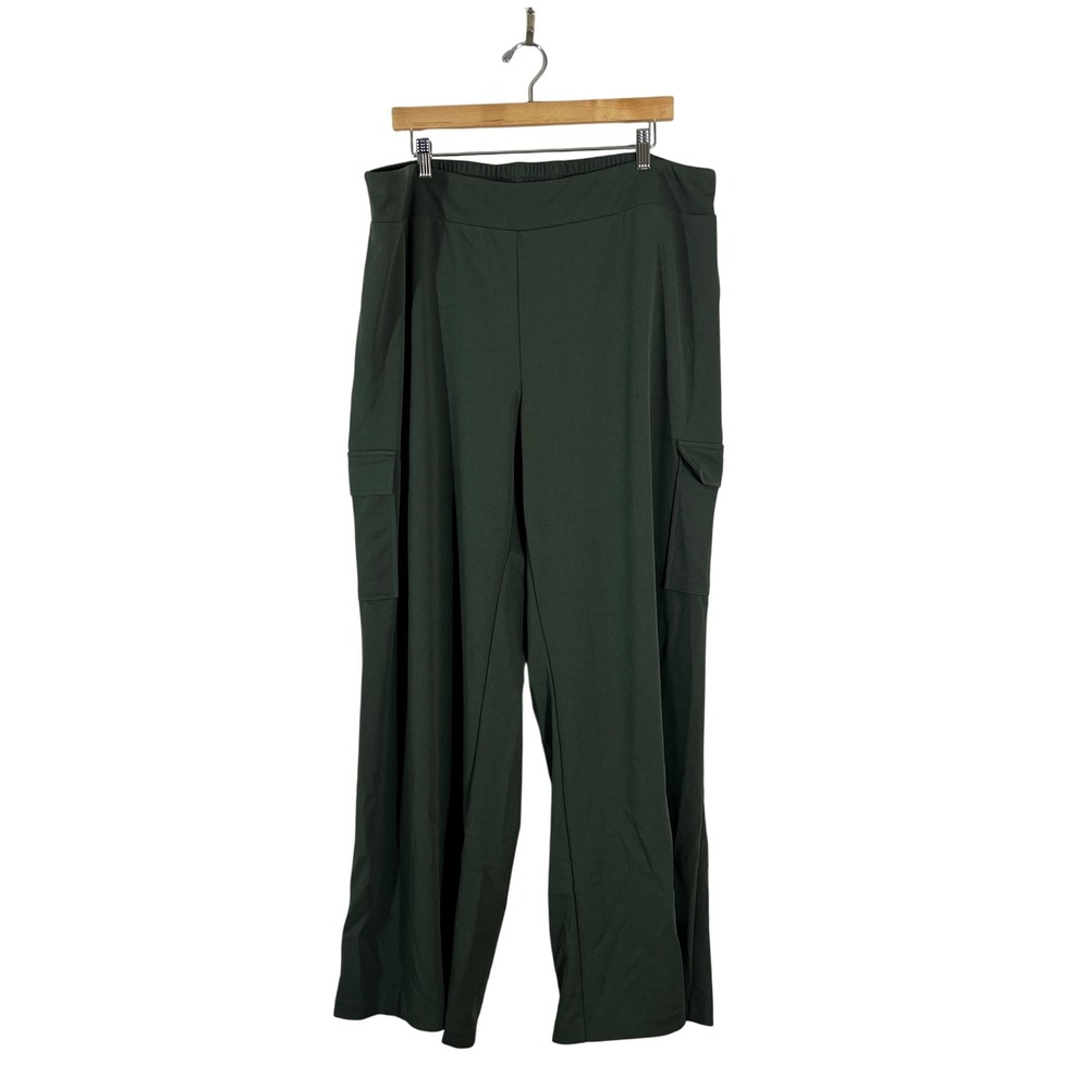 Wearever Cargo Solid Wide Leg Pants Green Utility Stretch Knit Size 3X